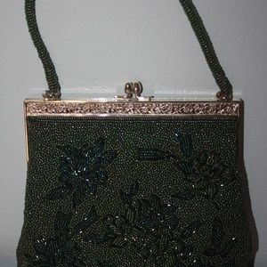 Dark Green Sequined Beaded Evening Bag Purse